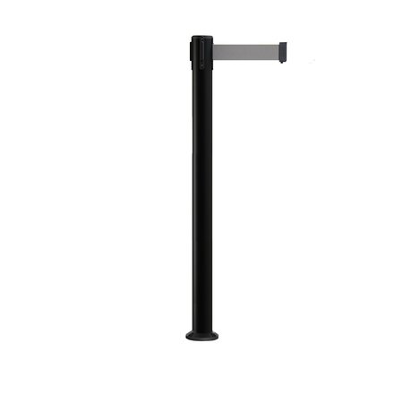 MONTOUR LINE Stanchion Belt Barrier Fixed Base Black Post 9ft.Light Grey Belt MX630F-BK-LGY-90